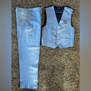 Boys Blue & Coral Plaid Vest Suit Set Size 12